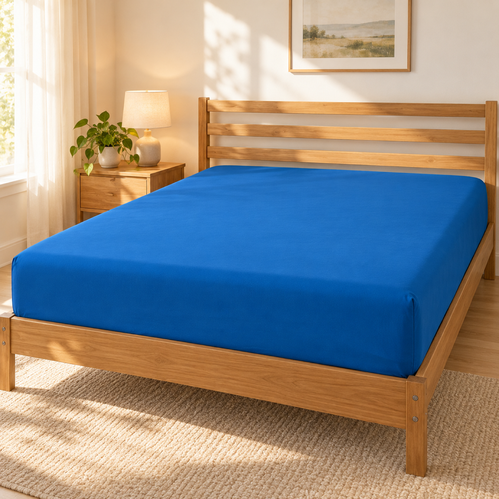 Deep Pocket Microfiber Fitted Sheet, Royal Blue — scene